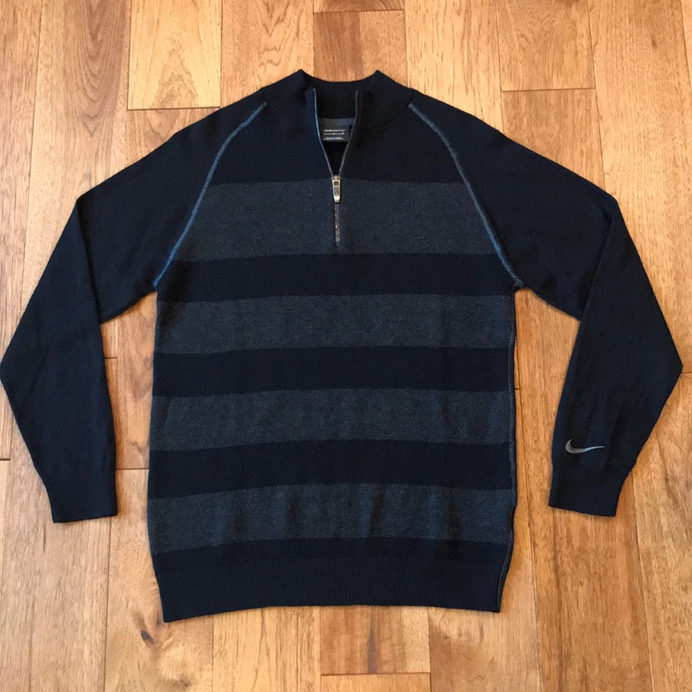Nike Golf Black Grey Stripe 1/4 Zip Sweater L EUC